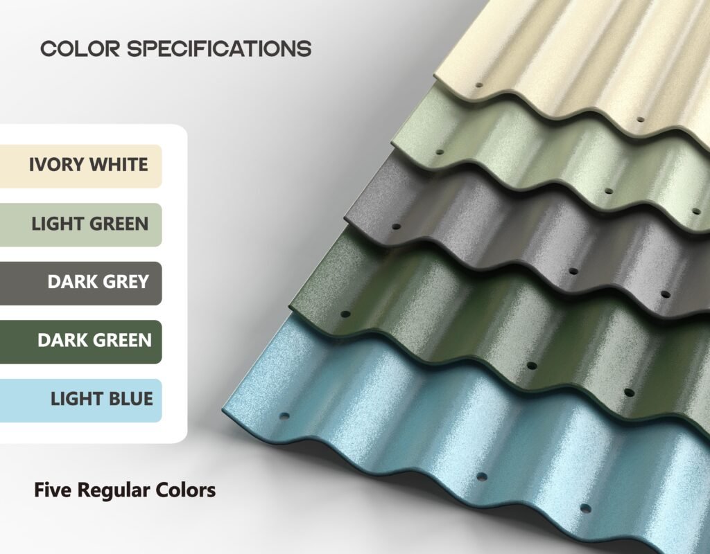 Color selection chart for metal raised garden beds showing five standard options: Ivory White, Light Green, Dark Grey, Dark Green, and Light Blue